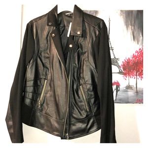 Black Faux Leather Motto Jacket